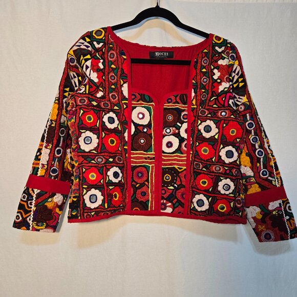 All Things MOCHI The Art of Embroidery Tribal Chic Exotic Red Jacket Size M.